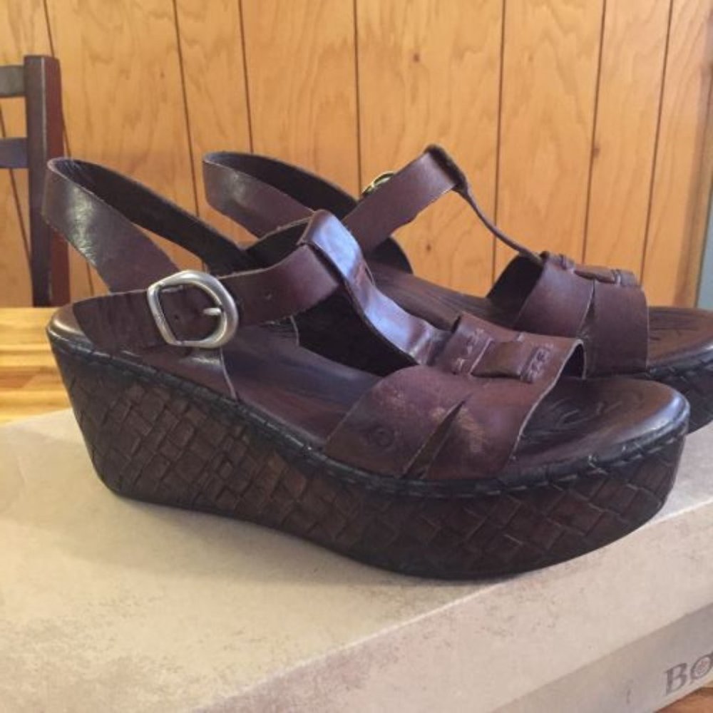 Born Open Toe Sandals with Basket Weave Wedge